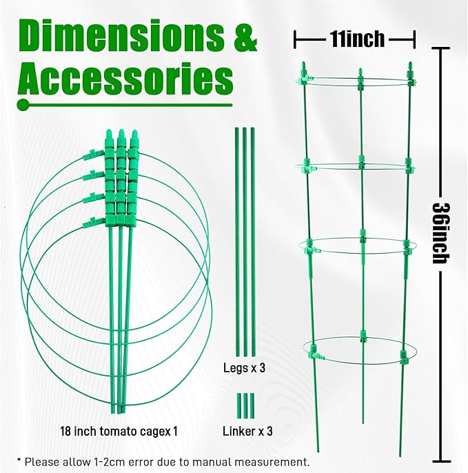 4 Pack Adjustable Tomato Cages 36 Inch Plant Support Garden Trellis for Tomatoes Cucumbers Vegetables Flowers Roses &amp Climbing Vines – 4 Adjustable Rings for Sturdy Growth