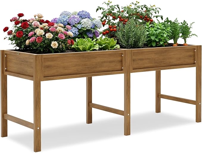 YEFU HIPS Raised Garden Bed: 72x24x30in Large Elevated Planter Boxes Outdoor for Herbs Vegetables Flowers - Raised Garden Beds Outdoor for Patio/Balcony - Comfort Height with Legs for Growing (Teak)