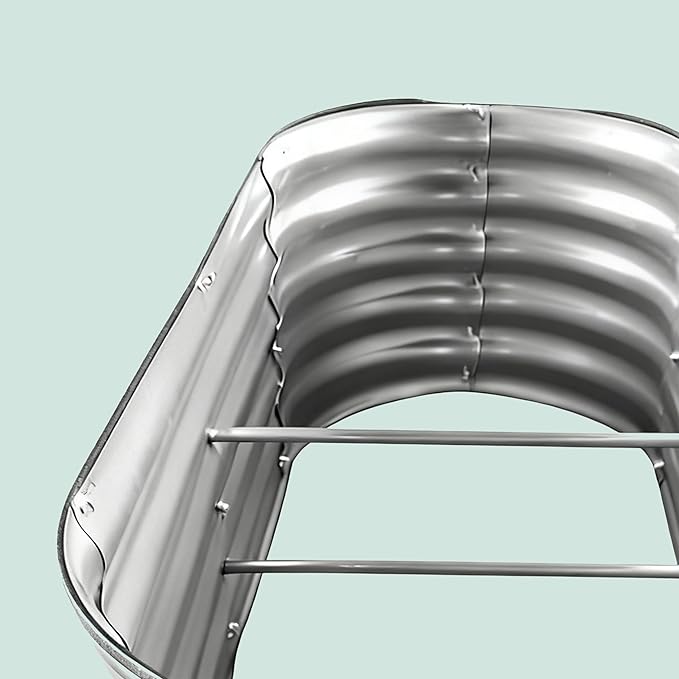 Relaxdays Raised Bed Galvanised Metal Flowers Plants &amp Vegetables H45 x W150 x D60 cm Oval Plant Bed Light Grey