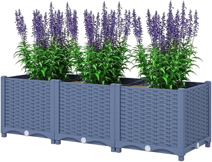 47.2 Inch Plastic Raised Garden Bed Planter for Vegetables Herbs Flowers – Lightweight Durable PP Planter with Drainage Holes Indoor Outdoor Use