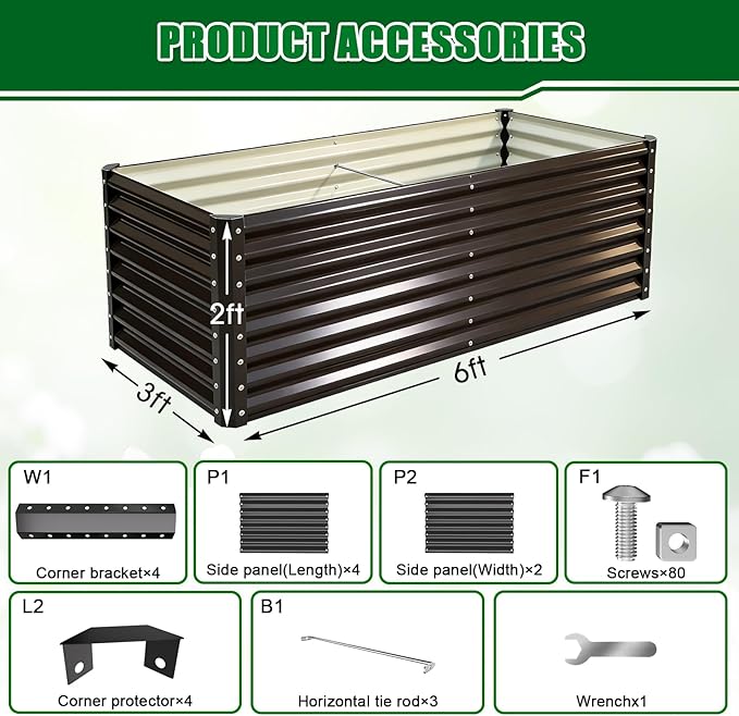 Galvanized Raised Garden Bed Kit Outdoor Patio6x3x2ft Large Rectangular Metal Planter BoxesDeep Root Box Planter for Gardening Vegetables Flowers Herbs 1 Pack Black