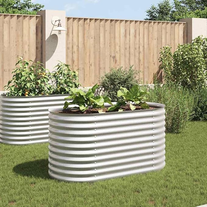 63x63x32 Galvanized Steel Raised Garden Bed – Silver Outdoor Planter for Vegetables &amp Flowers Patio Backyard