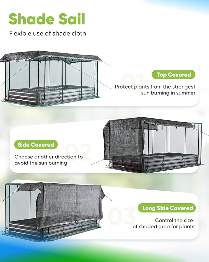 Quictent Galvanized Raised Garden Bed with Crop Cage Plant Protection Net Tent and Shade Cloth Kit Metal Planter Box Bottomless Planting Vegetables Outdoor Backyard Included T Tags Wing Nuts 8x4x1 Ft