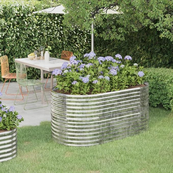 Garden Raised Planter Raised bedsGalvanized PlanterFlower BedTroughMetal PlanterRaised Garden BedBed Powder-Coated Steel 59.8x31.5x26.8 Silver