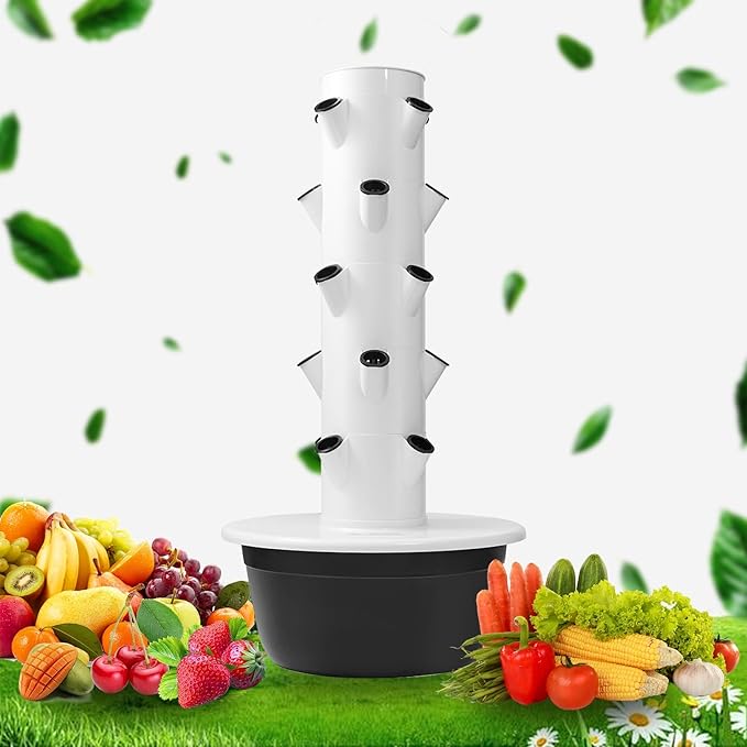 DIY Aeroponic Tower Hydroponic Tower Growing System 20/28/36 Hole Hydroponics Tower Growing System Kit for Gardening Lover Black/Green Base(Black105cm/41in)