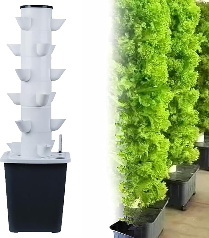 Vertical Tower Flower Pot Hydroponic Planting Kit with Moisture-retaining Pump DIY Hydroponic Farm Equipment Suitable for Fresh Herbs Vegetables and Fruits(30 Holes)
