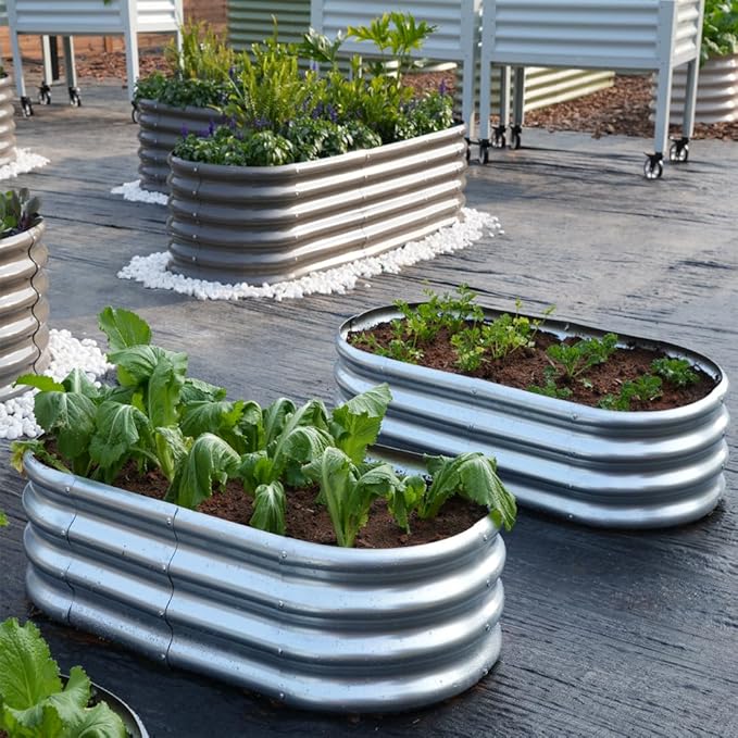 2Pack 4x2x1ft Galvanized Raised Garden Bed Kit Oval Metal Ground Planter Box Outdoor Bottomless Planter Raised Beds for Vegetables Flowers Herbs Fruits Silver