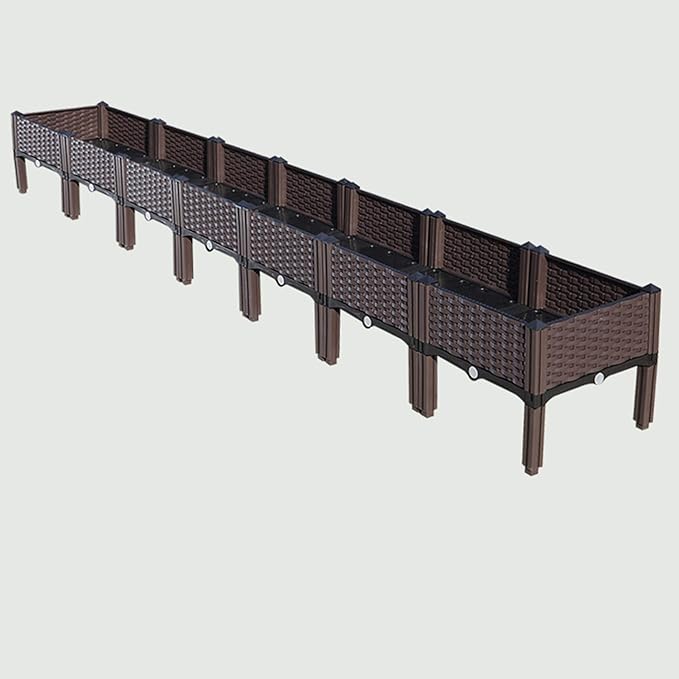 Elevated Planting Box Outdoor Planter Boxes with Legs Modern Rattan-Style Plastic Plant Stand Garden Raised Bed for Vegetables112x16x14/280x40x36cm
