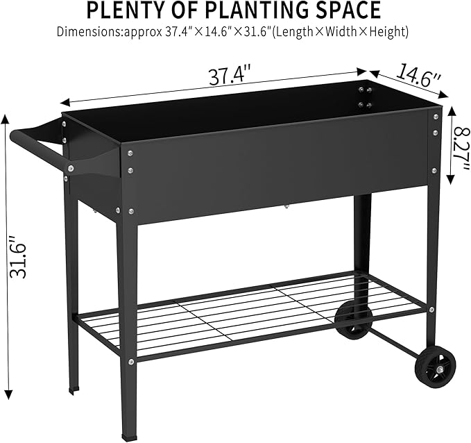 Elevate 2Pcs 32 Tall Raised Garden Bed with WheelPlanter Box for BackyardOutdoor Garden Patio Balcony 400lb CapacityBlack