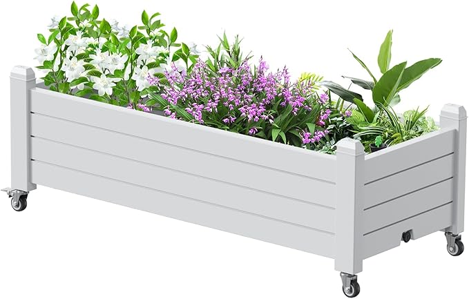 Elevated Raised Garden Bed with Wheels Outdoor Large Resin Patio Planter Box Stand Divisible with Drain PlugWater Monitor for Plants Vegetables Flowers Fruits(Ashen)