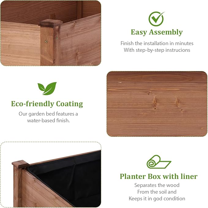 Raised Garden Bed with Legs 48x24x30 in Planter Boxes Outdoor Elevated Wooden Planter Box Standing Growing Bed for Gardening Backyard Patio and Balcony (Coffee 48x24x30)