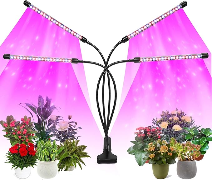 Plant Grow Lights for Indoor Plants Full Spectrum80 LED Plant Lights for Indoor Growing with Timer 4 Head Clip Indoor Plant Grow Lamp for House Plants with 3 Lighting Mode/10 Brightness