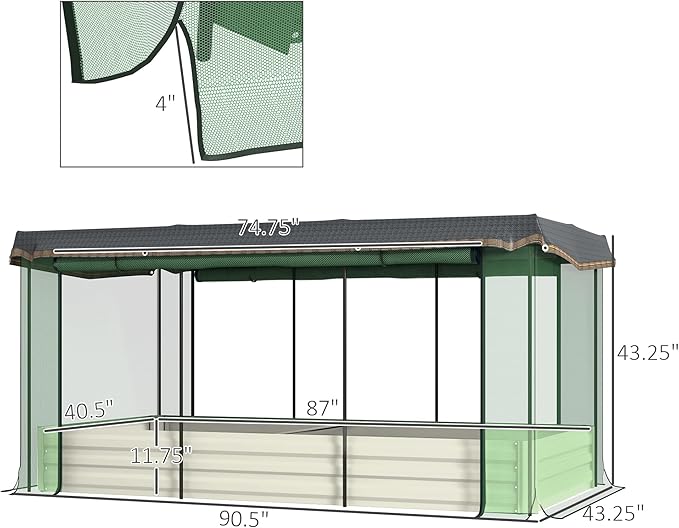 Outsunny 7.3 x 3.4 x 1 ft Galvanized Raised Garden Bed with Crop Cage Plant Protection Net and Shade Cloth Roof Metal Planter Box with Cover for Vegetables Flowers Herbs Beige