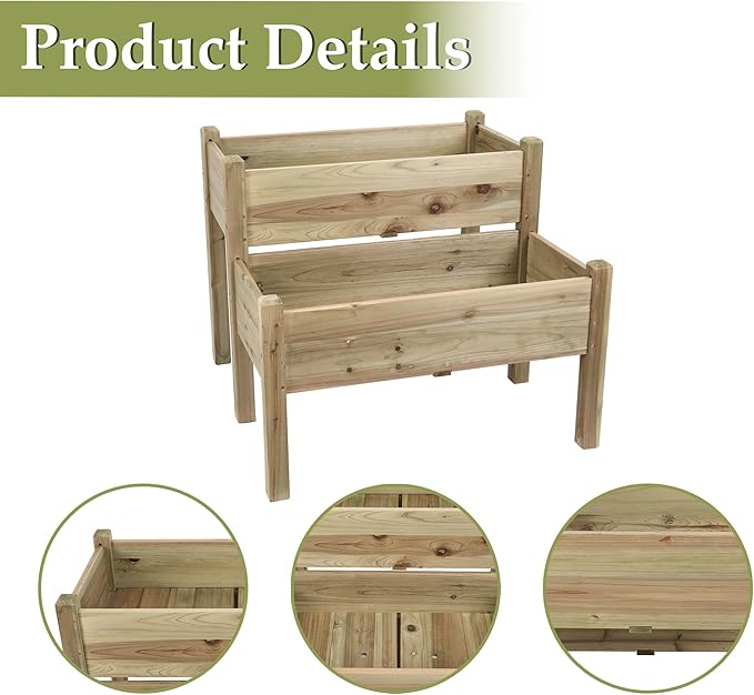 LuxenHome Wood Two Tier Raised Garden Bed
