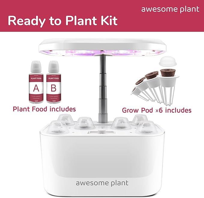 6Pro Hydroponics Growing System Kit (6 Pods) Indoor Garden Kit with 3L Watertank 3 Grow Modes and Quiet Pump Grow Herbs Lettuce Salad at Home Kit Adjustable Height Up to 13 White