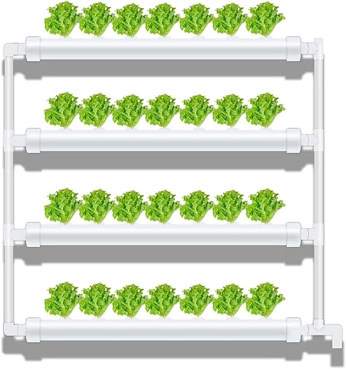 Hydroponic Growing Kits Wall Mounted Hydroponic Grow Kit 28 Plant Sites 4 PVC Pipes Hydroponics Growing System with Water Pump Water Culture Plant Growing System for Leafy Vegetables