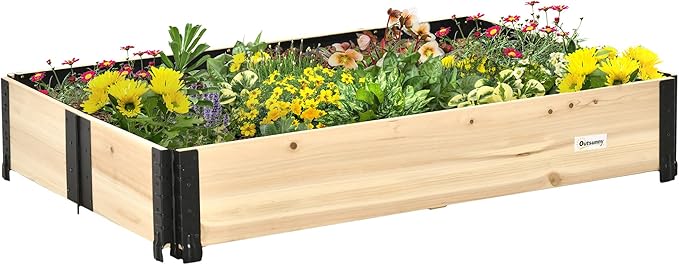 Foldable Raised Garden Bed Wooded Elevated Ground Planter Box with Insert Extended Steel Corners 47 x 31 x 9in for Vegetables Flower Herb