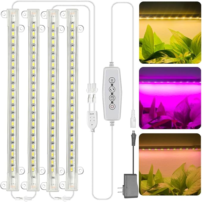 Grow Light for Indoor Plants Abonnyc 96 LEDS Plant Grow Light Strips 10 Inch Warm White Light &amp Red Light Full Spectrum with Auto On/Off Timer Sunlike Small Grow Lamp for Hydroponics Succulent 4