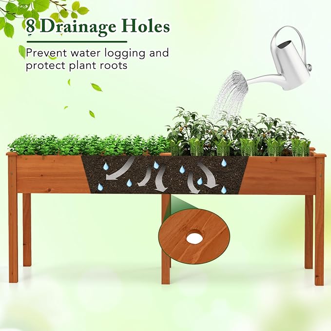 Giantex Raised Garden Bed with Legs 73''x23''x30'' Elevated Wood Planter Box with Divider Panel &amp Drainage Holes Outdoor Raised Planter for Vegetables Herbs Flowers Backyard Gardening (Orange)