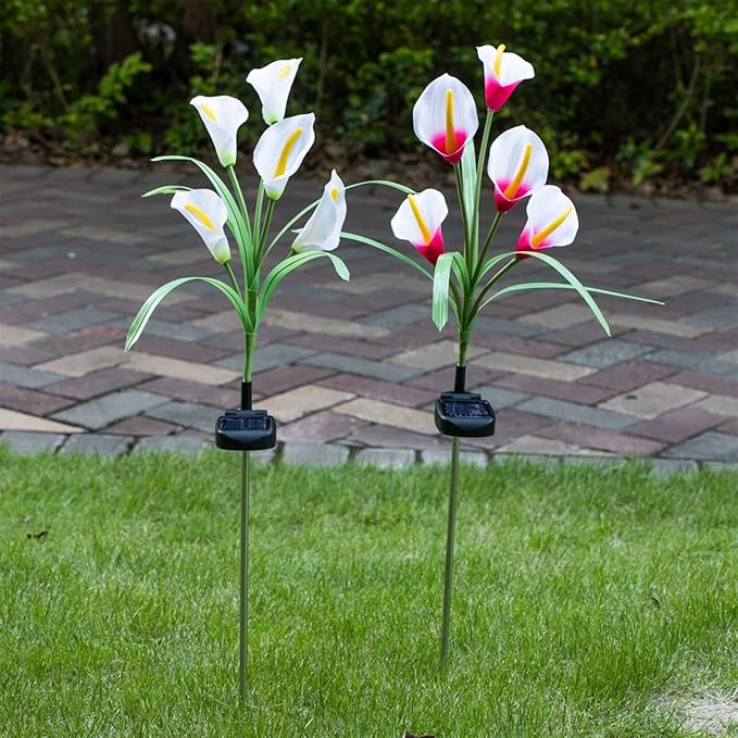 Plant Growing Lamps 2Pack Solar Light Outdoor Waterproof Solar Lily Chrysanthem FlowerLawn Lamp for Yard Path Way Landscape Decorative Garden Lamp