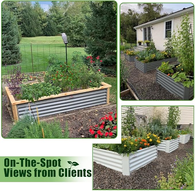 A ANLEOLIFE 8X4X1.5ft Galvanized Raised Garden Bed Kit Rectangular Large Metal Deep Root Planters for Outdoor Plants Vegetables Flowers Herb 359 Gallon Capacity- Quartz Grey