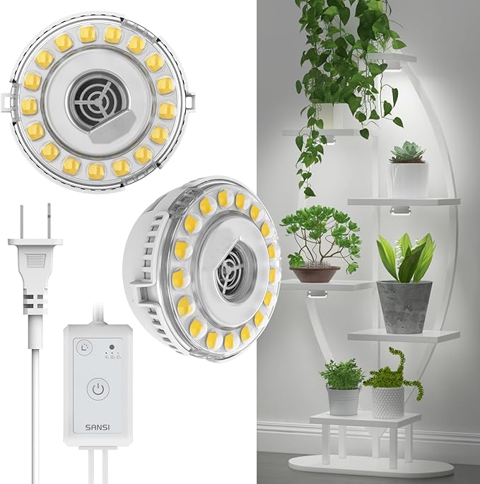 SANSI Grow Light 10W Clip-on LED Plant Lamp with 4-Level Dimmer Auto On/Off Timer+Puck Grow Light LED Plant Light for Indoor Plants Full Spectrum 10W Small