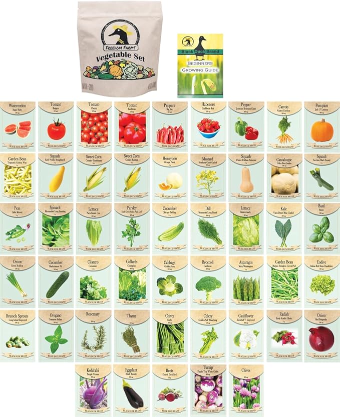 Assorted Heirloom Non-GMO Vegetable Seeds Bountiful Garden Set - Over 20000 Seeds - Mylar Bag and Easy Start Guide Included