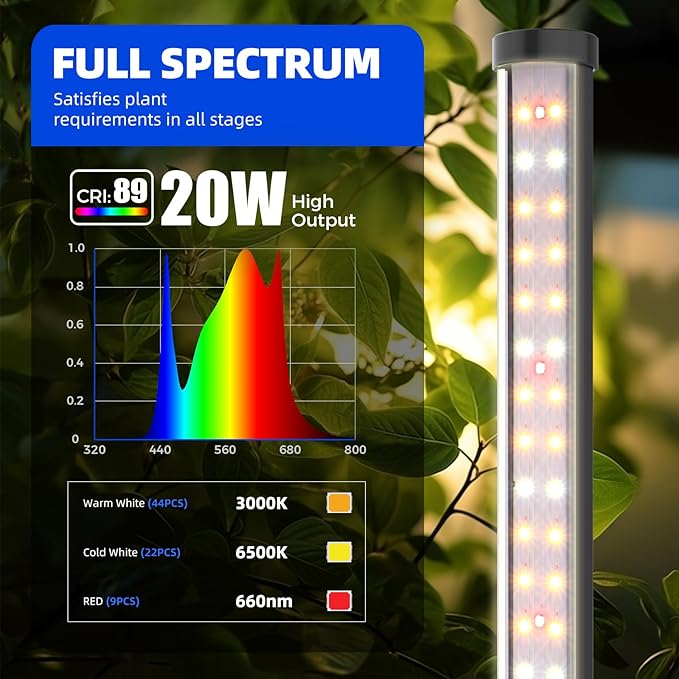 Barrina Standing Grow Light for Indoor Plants 20W 2FT Desk LED Plant Light Hanging and Standing Table Top Full Spectrum Vertical Grow Lights with Stand and On/Off Switch Ideal for Plants Growth
