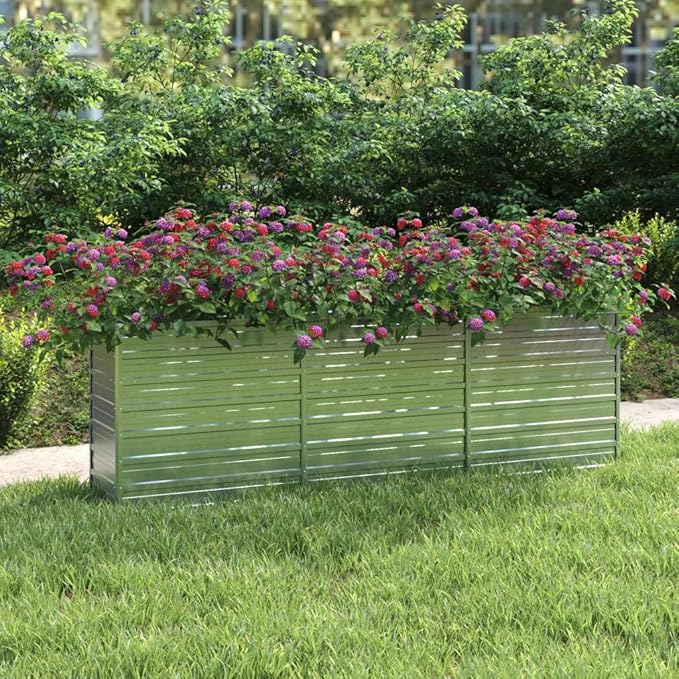 Garden Raised Bed Garden beds Outdoor Planter Boxes Outdoor Plant pots Suitable for Backyard Patios Flowers Restaurants 94.5x15.7x30.3 Galvanized Steel Silver
