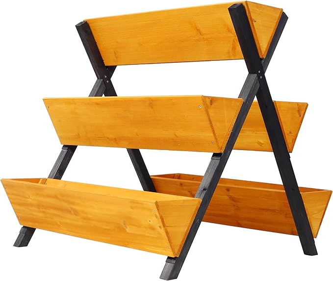 3 Tiers Wooden Vertical Raised Garden Bed with LegsBrown Planter Raised Beds Kit for Flowers Herbs Vegetables