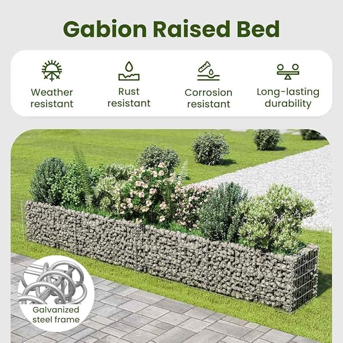 vidaXL Gabion Raised Bed Galvanised Steel 360x50x50cm Stone Basket Raised Bed