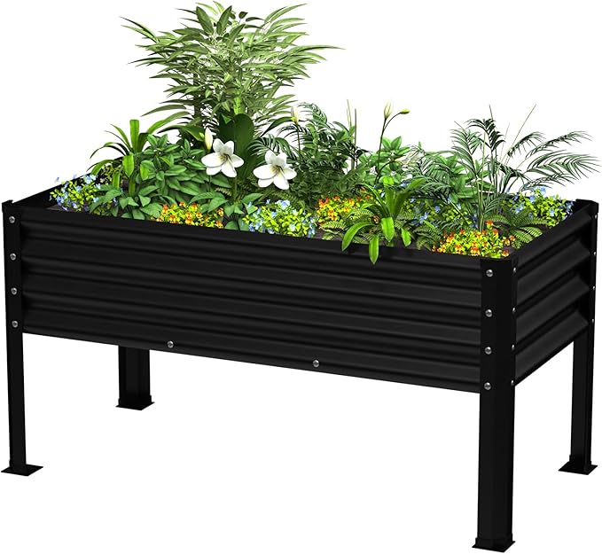 Large Galvanized Raised Garden Bed Outdoor with Legs Load Capacity 1200LB 48x26x30in Metal Elevated Raised Planter Box for Backyard/Patio/Balcony/Gardening/Vegetables Flowers Black