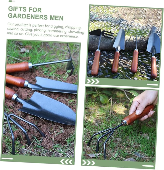 FRCOLOR Garden Tool Set 4pcs Mini Hand Trowel and Hand Rake with Long Narrow Shovel and Dual-use Cultivator for Planting and Digging in Home and Outdoor Gardening