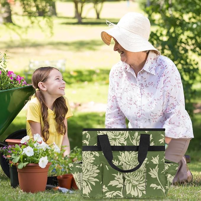 Spring Leaves Gardening Tool BagHeavy Duty Garden Tote BagPortable Oxford Gardening Storage Basket Organizer Handbag with Pockets HandleHand Tools Gifts for Outdoor Garden Lawn Yard