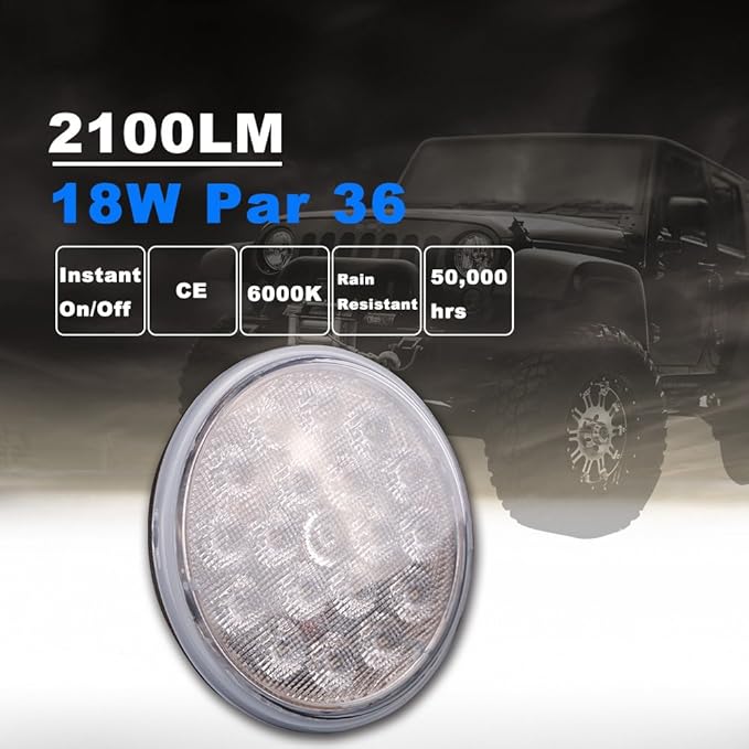 PAR36 LED Spot Light 18W 6000K Sealed Beam Replacement - Tractor Headlight for Snowblower Combine Agriculture Off-Road Outdoor Landscape Spotlight IP67 Waterproof 9-32V DC Pigtail