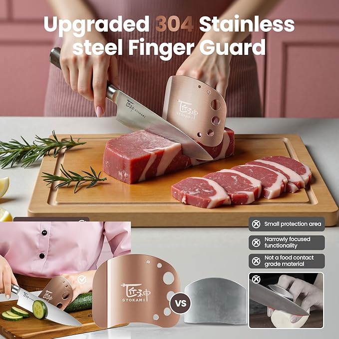 Stainless Steel Finger guards for cutting food Finger Protectors for Slicing as Gift for Couple Women or Mom with Gift Box Rose Gold