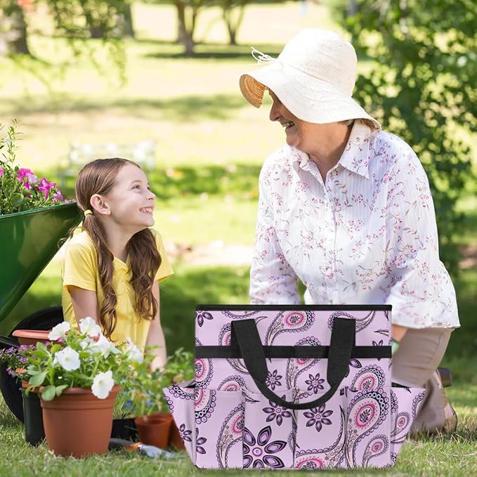 Garden Tool BagPaisley Flower Pattern Gardening Organizer Bag With Pockets Garden Tool Kit Storage Tote for Women Men Garden Tool Set Holder