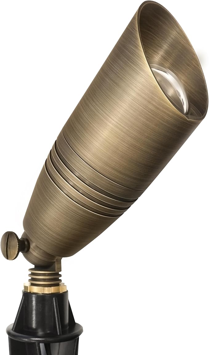 GKOLED Solid Brass Landscape Spotlight 12V AC/DC Low Voltage Landscape Lights Outdoor Directional LED Uplight Waterproof Fixture with ABS Spike Garden Patio Trees Spot Up Light No MR16 Bulb