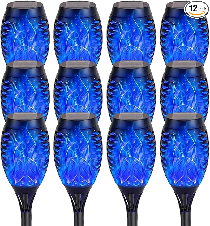 Solar Torch Flame Lights with Flickering Blue Flame Waterproof Outdoor Landscape Decoration Lighting for Garden Lawn Yard Solar Powered (12)