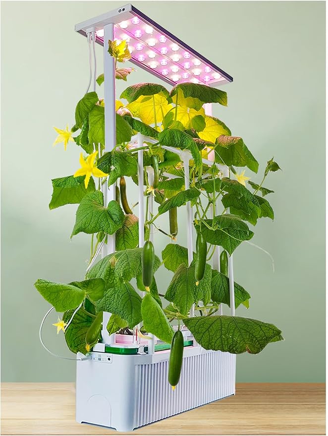 Large Hydroponics Growing System kit with TrellisSmart Indoor Hydroponic Gardening System with LED Grow Light Indoor Hydroponic Grow Kit for TomatoPepperCucumbers(7LPump)