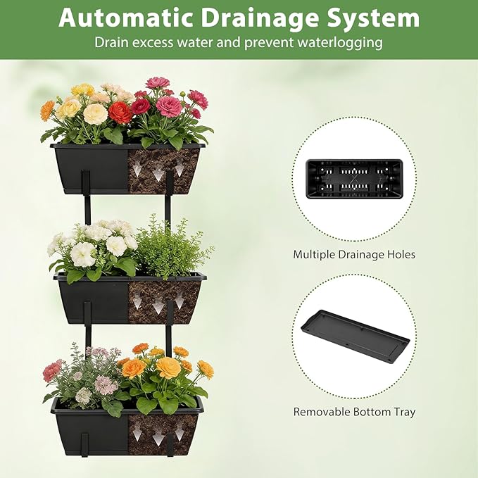 OYEAL Railing Planter Box 3 Tier Vertical Window Boxes Planter Raised Garden Bed