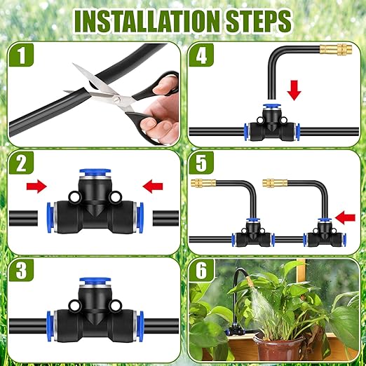 98 ft Drip Irrigation Kit 5/16 Tube Automatic Watering System with 30pcs 360° Adjustable Brass Nozzles Water Saving DIY for Garden Lawn Yard Greenhouse Plants