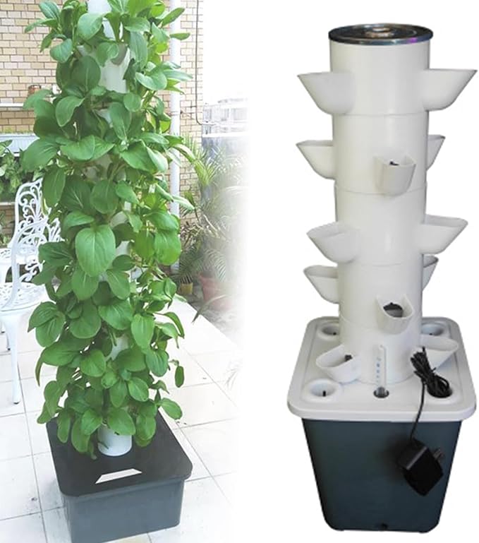 Vertical Hydroponic Tower Growing System KitHydroponics Tower System Hydroponic Tower Garden Irrigation Pump And Movable Water Tank For Indoor And Outdoor Herbs Fruits And(Size:5 Layers 15 Holes)