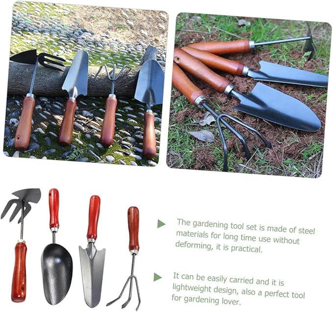 4pcs Garden Tool Set Hand Trowel Small Shovels Hand Rake for Planting Weeding and Digging with Ergonomic Handle Suitable for Patio and Outdoor Gardening