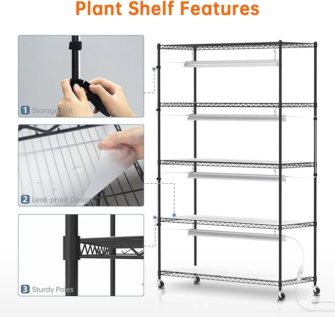 Bstrip Plant Stand with Grow Lights 5 Tier Large 47.2x17.8x71IN Plant Shelf Indoor with 3FT T5 144w Grow Light 3 Mode Full Spectrum LED Plant Light with Timer for Indoor Plants Spring Seed Starting