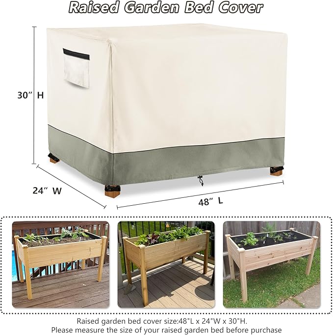 Outdoor Raised Garden Bed CoverHeavy Duty 600D Waterproof Elevated Wood Planter Box Stand Cover for Winter48L x 24Wx 30H Inch(Beige &amp GreenCovers Only)