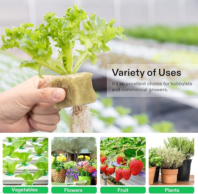 VIVOSUN Hydroponic Grow Kit and 1.6 Rockwool Cubes 112 Plugs Stonewool Starter Grow Cubes for Cuttings Cloning Plant Propagation Seed Starting