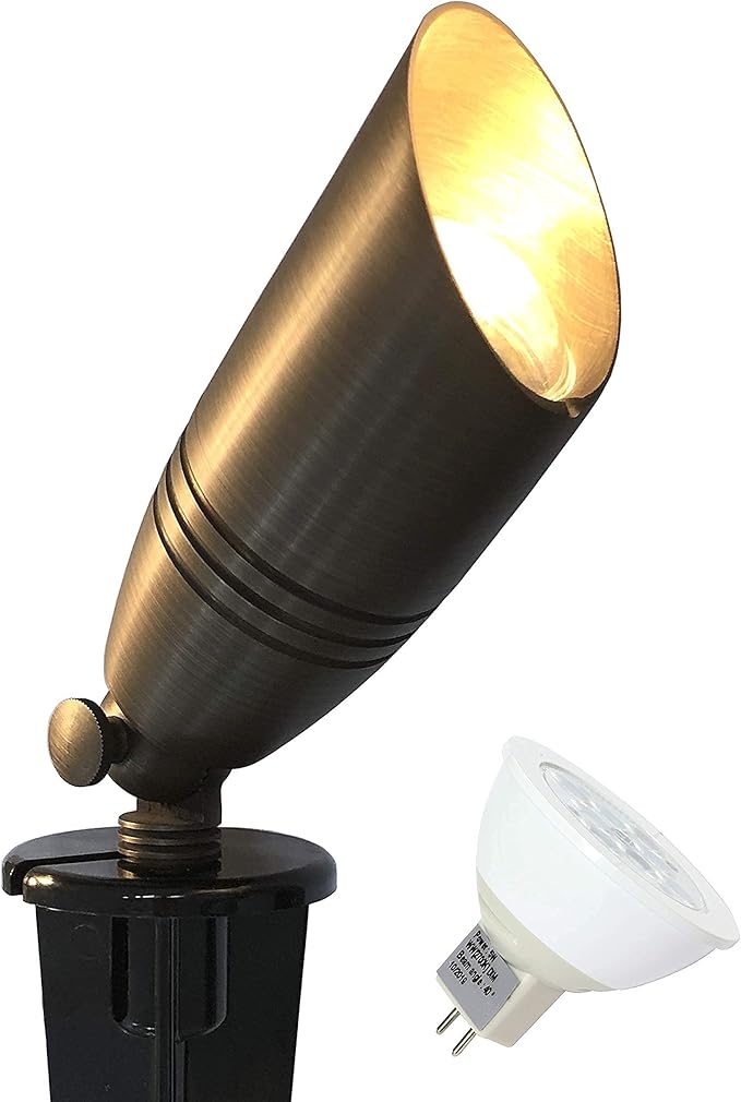 GKOLED 120W Low Voltage Transformer with 10pcs Brass Landscape Spotlights (Bulbs Included)