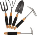 BESTonZON 5pcs Ergonomic Gardening Tool Set with Rake and Outdoor Shovels Practical Garden Harrow Kit for Planting and Weeding with Storage Rack