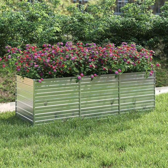 vidaXL Rectangular Garden Raised Bed - Versatile Galvanized Steel Planter Pot - DIY Friendly - Large Outdoor Flower/Herb/Vegetable Bed - Easy Assembly - Durable &amp Weather-Resistant - Silver Finish